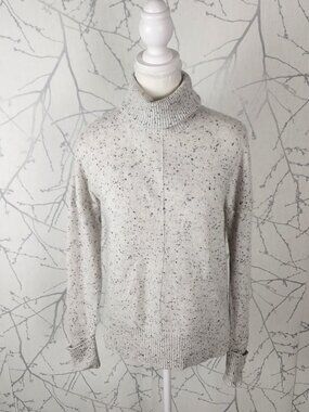 Max Studio White Speckle 100% Cashmere Knit Turtleneck Sweater
